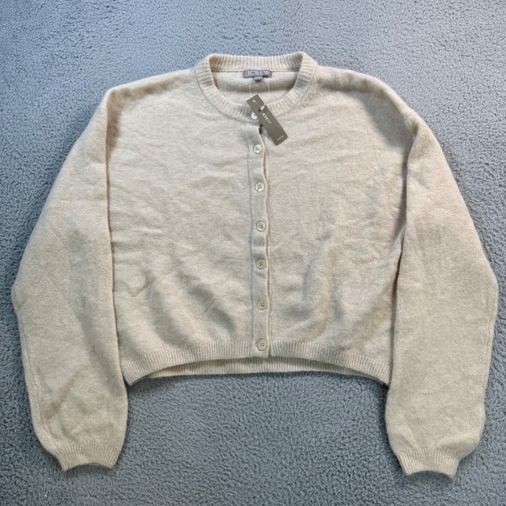 J.Crew Womens Merino Wool Alpaca Blend Cropped Cardigan Sweater Beige CN226 M